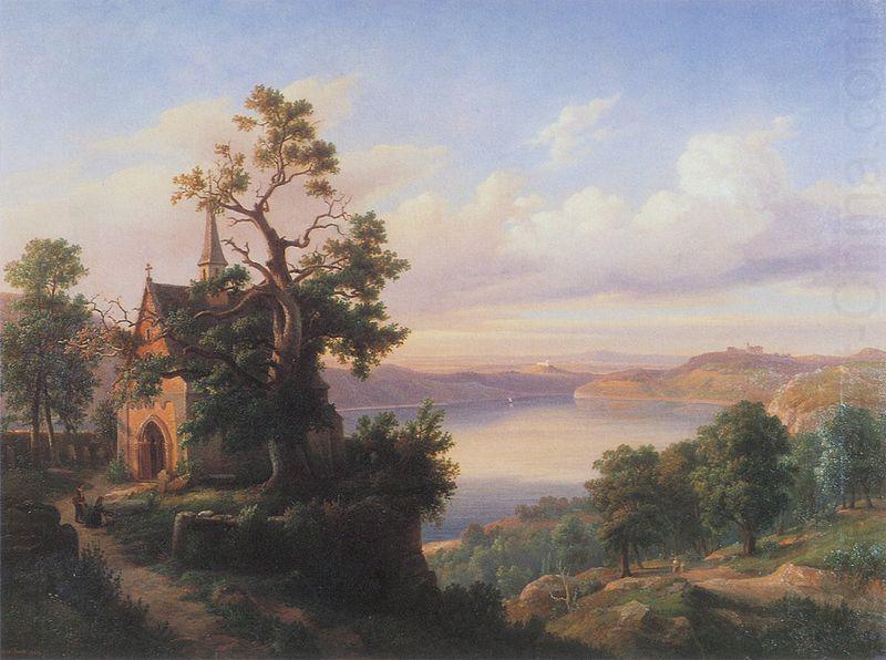 Landscape with a lake and a gothic church., unknow artist